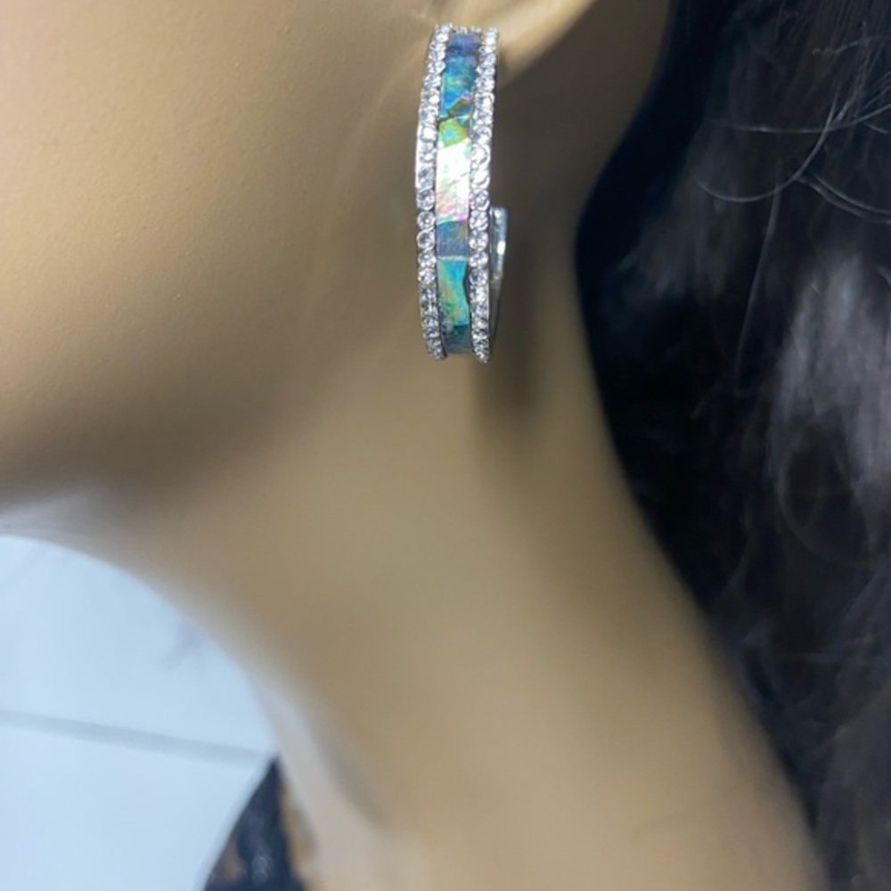 Abalone Shell Austrian Crystal Hoop Earrings